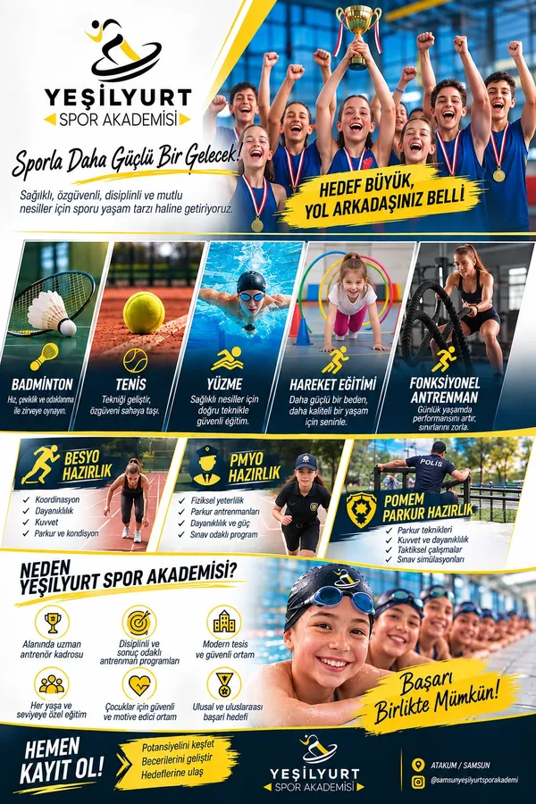 Yeşilyurt Spor Akademisi branşları ve hazırlık programları tanıtım afişi