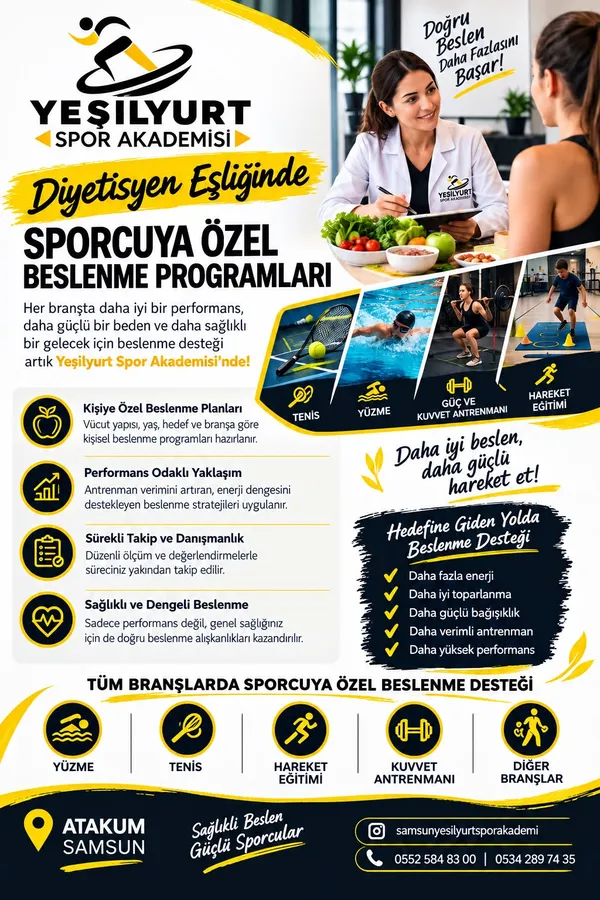 Diyetisyen eşliğinde sporcuya özel beslenme programları tanıtım afişi