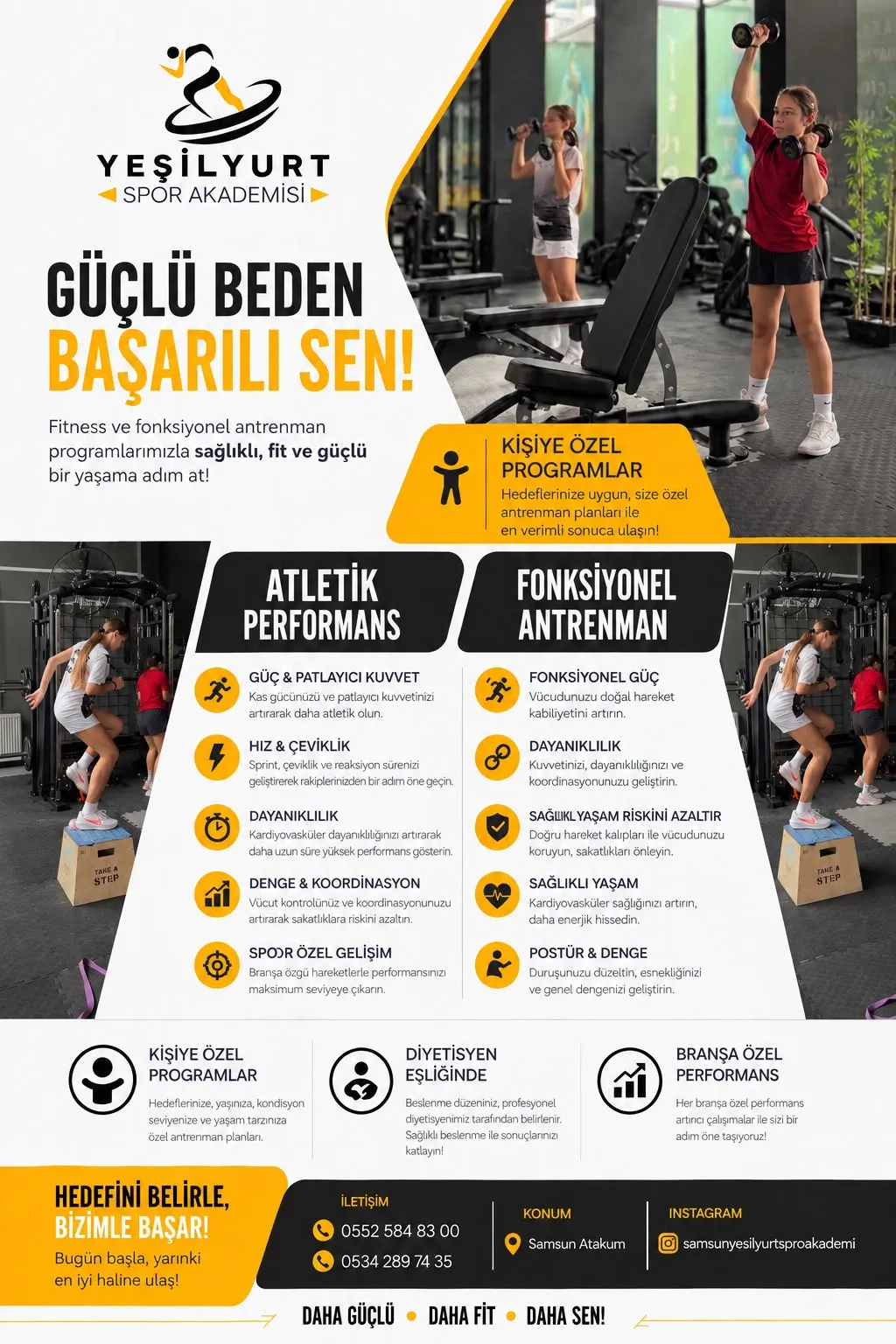 Akademinin tanıtım görselinde kuvvet antrenmanı yapan sporcular